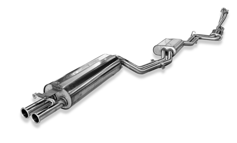 Fox Sportuitlaat Mercedes W123/S123 - compleet uitlaatsysteem voor 6-cilindermotoren, bestaande uit achterdemper, middendemper en voordemper met spruitstuk - 2x50 Type 12 naar buiten gerold