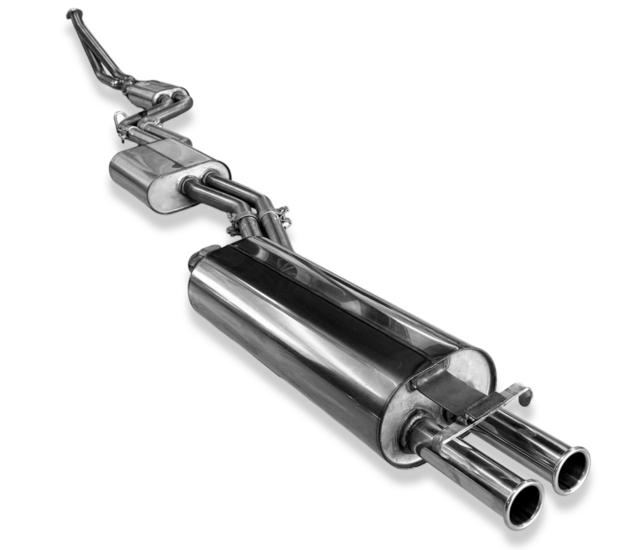 Fox Sportuitlaat Mercedes W123/S123 - complete uitlaatsysteem voor 4-cilindermotoren, bestaande uit achterdemper, middendemper en voordemper met spruitstuk - 2x50 Type 12R naar buiten gerold