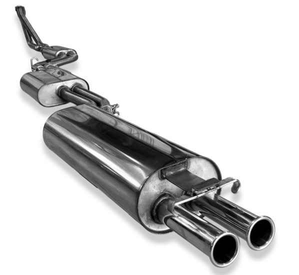 Fox Sportuitlaat Mercedes W123/S123 - 4-cilinder halfsysteem vanaf de katalysator, bestaande uit achterdemper en voordemper - 2x50 type 12R naar buiten gerold