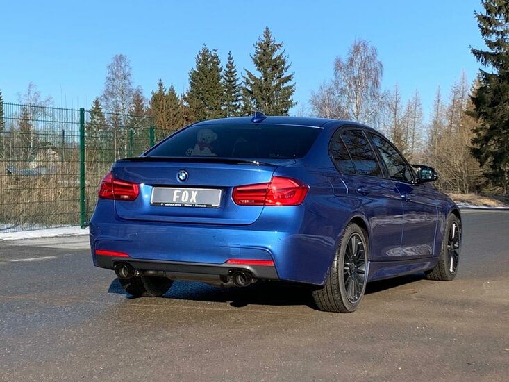 Fox Sportuitlaat BMW F30/31 - 330i/340i xDrive Achterdemper Dwarsuitlaat Rechts/Links - 1x100 Type 25 Rechts/Links Zwart - met uitlaatklep in linker uitlaatpijp - Geschikt voor Rieger Achterdiffuser RIE00088122