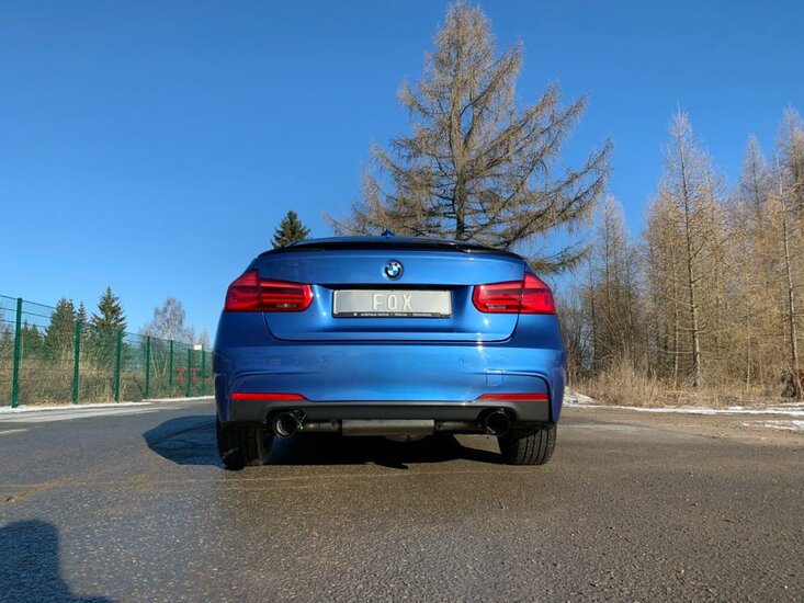 Fox Sportuitlaat BMW F30/31 - 330i/340i xDrive Achterdemper Dwarsuitlaat Rechts/Links - 1x100 Type 25 Rechts/Links Zwart - met uitlaatklep in linker uitlaatpijp - Geschikt voor Rieger Achterdiffuser RIE00088122