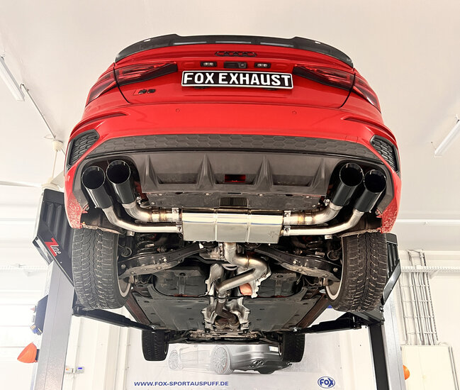 Fox Sportuitlaat Audi S3 GY - Sedan Half uitlaatsysteem van OPF met uitlaatkleppen - 2x100 Type 25 rechter/linker uitlaatpijpen zwart ge&euml;mailleerd