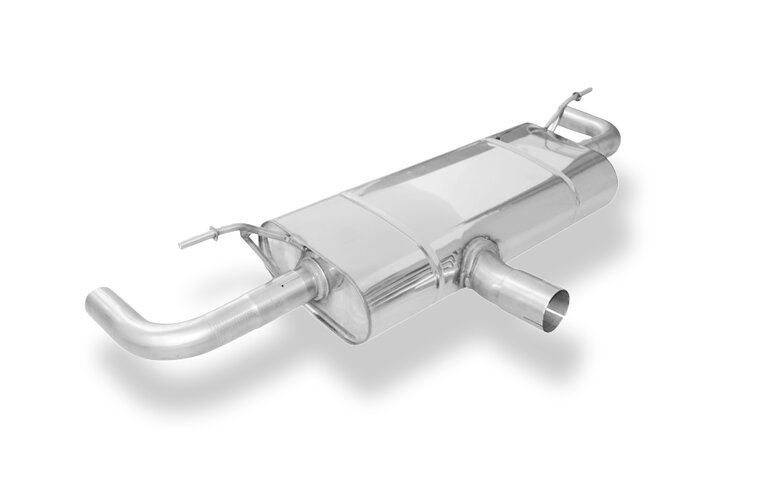 Fox Sportuitlaat Achterdemper voor Mercedes A-Klasse 176/245 4-matic, dwarsuitlaat rechts/links - zonder uitlaatpijpen, met 90&deg; bochten voor modellen met originele uitlaatpijpafwerking.