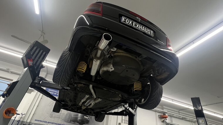 Fox Sportuitlaat Opel Astra G Coup&eacute; Turbo enkelvoudige uitlaatdemper &Oslash;70mm met voordemper - 115x85 Type 32