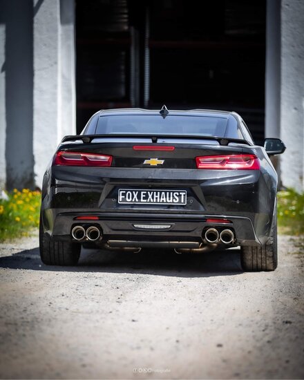 Fox Sportuitlaat Chevrolet Camaro - A1XC dwarsgeplaatste achterdemper, uitlaat rechts/links met 2 uitlaatkleppen - 2x100 Type 25 rechts/links