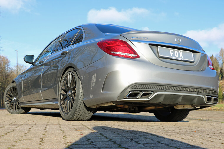 Fox Sportuitlaat Mercedes C-Klasse 205 AMG C63 S achterdemper rechts/links incl. uitlaatkleppen - uitlaatpijpen zijn ge&iuml;ntegreerd in de originele bumper - Voor voertuigen met origineel sportuitlaatsysteem