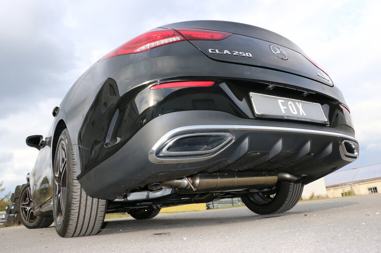 Fox Sportuitlaat Mercedes CLA 220/250 met voorwielaandrijving en 4Matic - 118 dwarsgeplaatste achterdemper, uitlaat rechts/links - uitlaatpijpen komen achter de bumper uit
