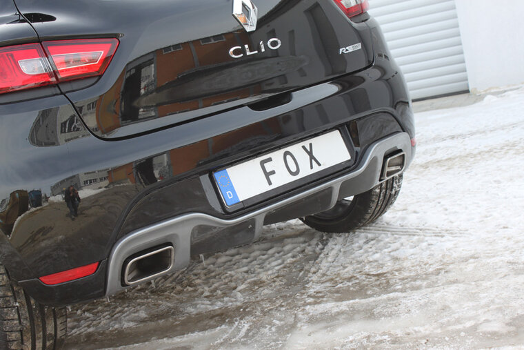 Fox Sportuitlaat Renault Clio IV RS achterdemper, dwarsuitgang rechts/links - 1x50 rechts/links voor standaard bumper (uitlaatpijpen niet zichtbaar)