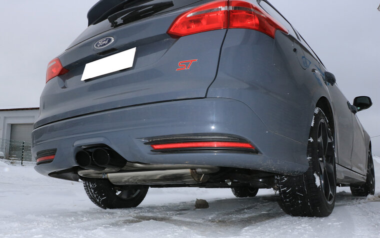 Fox Sportuitlaat Ford Focus MK3 ST Turnier Diesel Achterdemper met dwarsuitlaat in het midden - 2x115x85 Type 32 middenstuk zwart gecoat