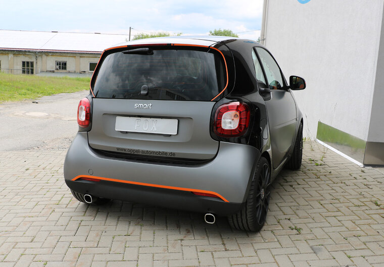 Fox Sportuitlaat Smart Fortwo 453 achterdemper, dwarsuitlaat rechts/links, inclusief flexibel stuk - 78x75 type 70 rechts/links