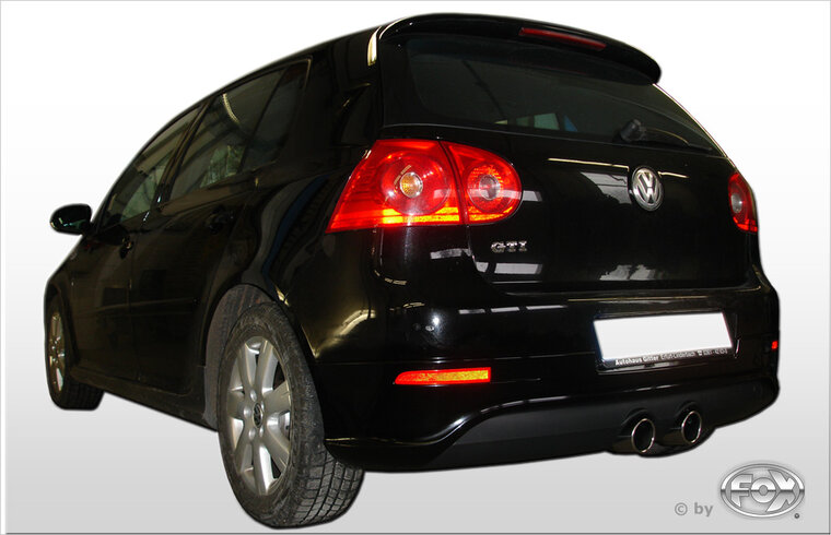 Fox Sportuitlaat VW Golf MK5 GTI/GTD + VW Golf MK5I GTI incl. Cabriolet Achterdemper, centrale uitlaat, R32-design - 2x90 Type 16 midden