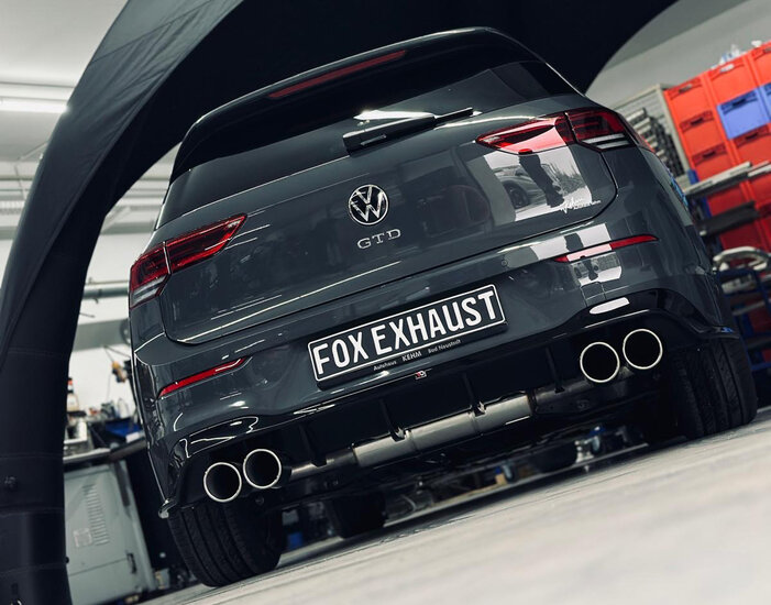 Fox Sportuitlaat VW Golf MK8 GTD achterdemper, rechter/linker uitlaat - 2x100 Type 16x rechts/links (de X staat voor speciaal gebruik in de uitlaatpijp)