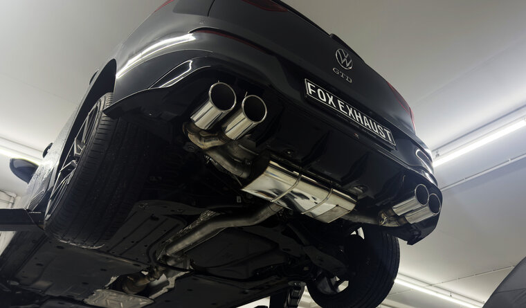 Fox Sportuitlaat VW Golf MK8 GTD achterdemper, rechter/linker uitlaat, inclusief verbindingspijp - 2x100 Type 16x rechts/links (de X staat voor speciaal gebruik in de uitlaatpijp)