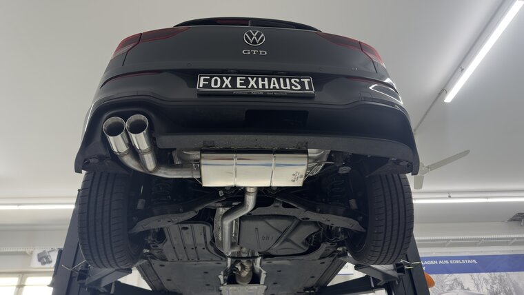 Fox Sportuitlaat VW Golf MK8 GTD achterdemper met verbindingspijp - 2x90 Type 25