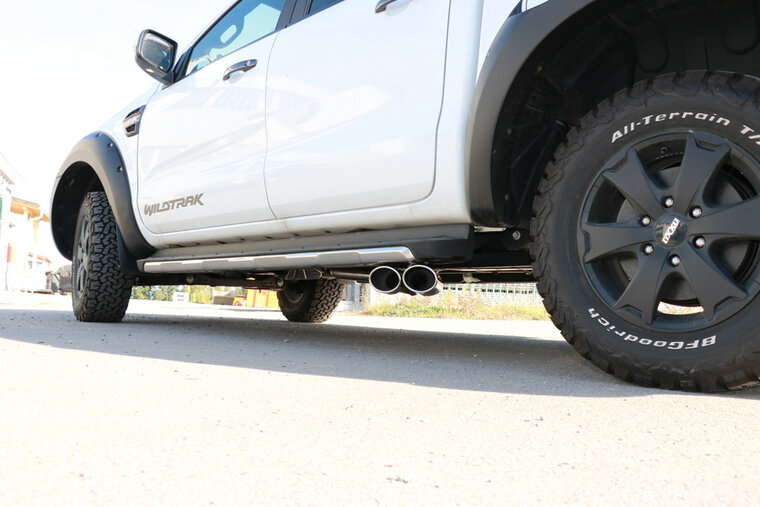 Fox Sportuitlaat Ford Ranger vanaf oktober 2016 4x4 - Wildtrak uitlaatdemper met zij-uitlaat, uitlaatopeningen links en rechts op het voertuig - 2x115x85 type 38 rechts/links