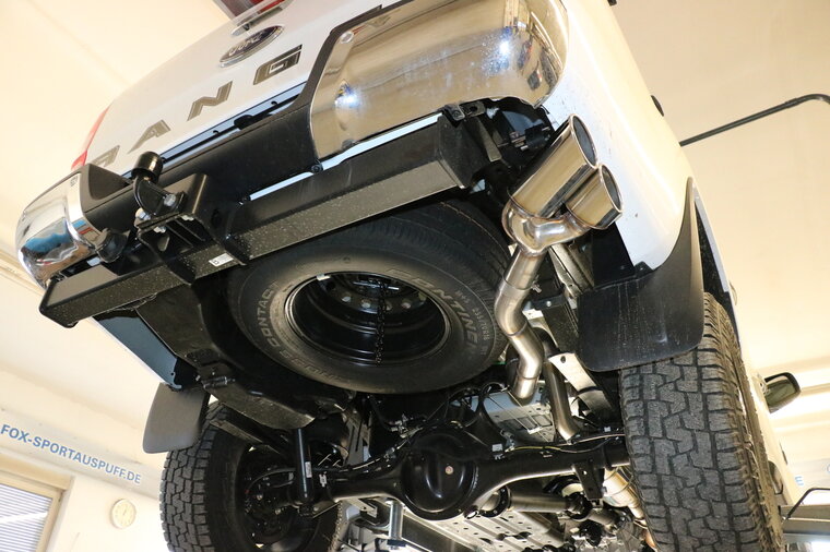 Fox Sportuitlaat Ford Ranger 4x4 - Dubbele cabine + Wildtrak Achterdemper Zijuitlaat, Uitgang aan de rechterkant van het voertuig achter het achterwiel - 2x115x85 Type 38