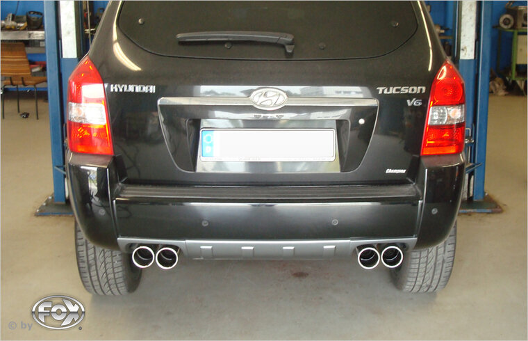 Fox Sportuitlaat Hyundai Tucson vierwielaandrijving 2.7L - JM achterdemper dwarsuitgang rechts/links - 2x90 type 12 rechts/links