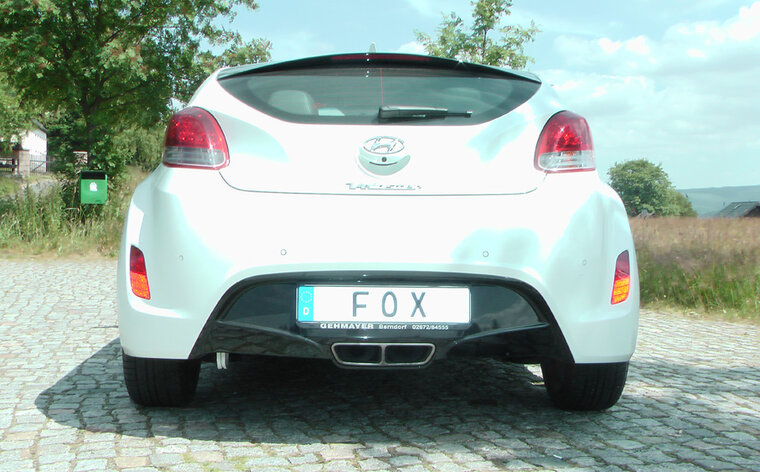 Fox Sportuitlaat Hyundai Veloster achterdemper met uitlaat in de originele uitlaatpijpen.