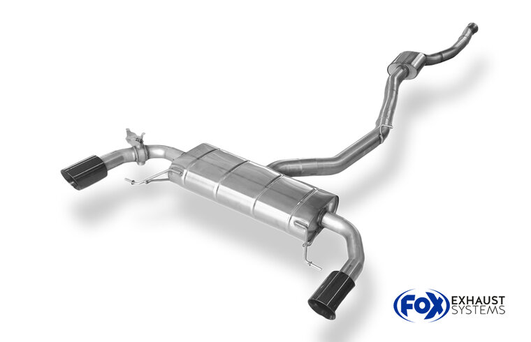 Fox Sportuitlaat BMW X4 G02 - 30i Achterdemper dwars rechts/links uitlaat - 1x100 Type 25 rechts/links ZWART ge&euml;mailleerd met uitlaatklep en voordemper - Niet compatibel met modellen met panoramadak