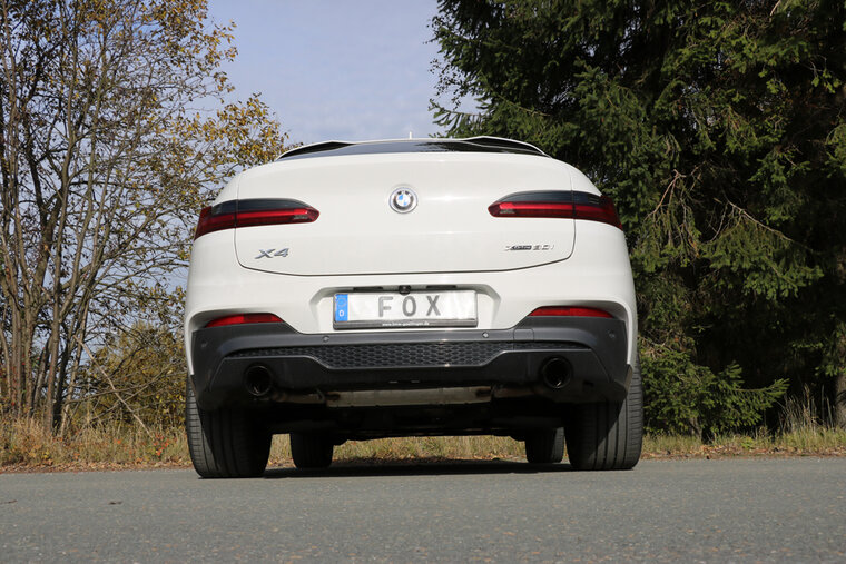 Fox Sportuitlaat BMW X4 G02 - 30i Achterdemper dwarsuitlaat rechts/links - 1x100 Type 25 rechts/links ZWART ge&euml;mailleerd met uitlaatklep - Niet geschikt voor modellen met panoramadak