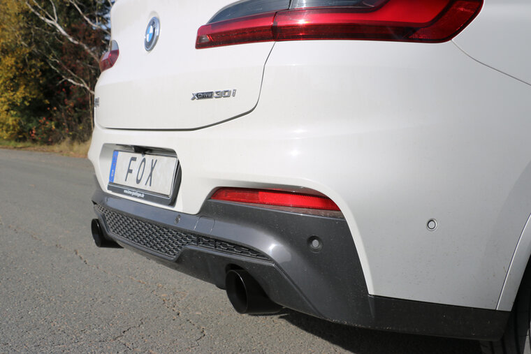 Fox Sportuitlaat BMW X4 G02 - 30i Achterdemper dwarsuitlaat rechts/links - 1x100 Type 25 rechts/links ZWART ge&euml;mailleerd met uitlaatklep - Niet geschikt voor modellen met panoramadak