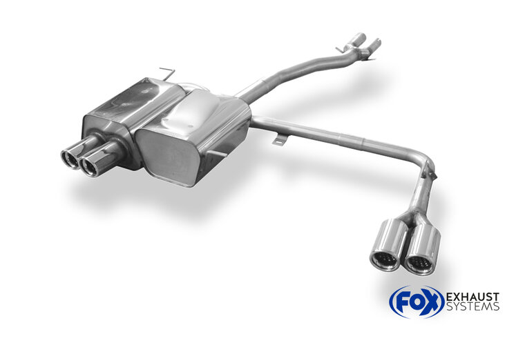 Fox Sportuitlaat BMW Z4 E85 achterdemper, rechter/linker uitgang, inclusief Y-verbindingspijp 2x50mm - 2x76mm, type 17, rechts/links