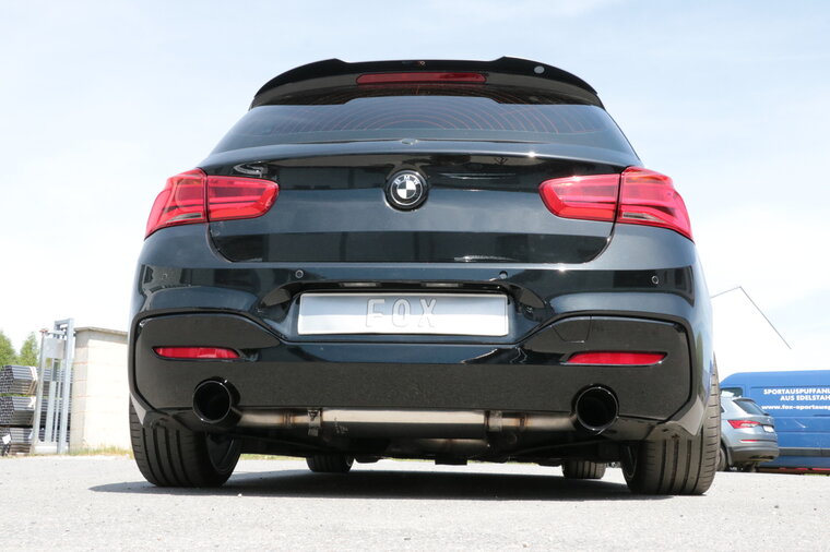 Fox Sportuitlaat FOX sportuitlaat geschikt voor BMW F20/21 - 118i met OPF, dwarsgeplaatste achterdemper, rechter/linker uitlaat - 1x100 Type 25 rechts/links, zwart ge&euml;mailleerd