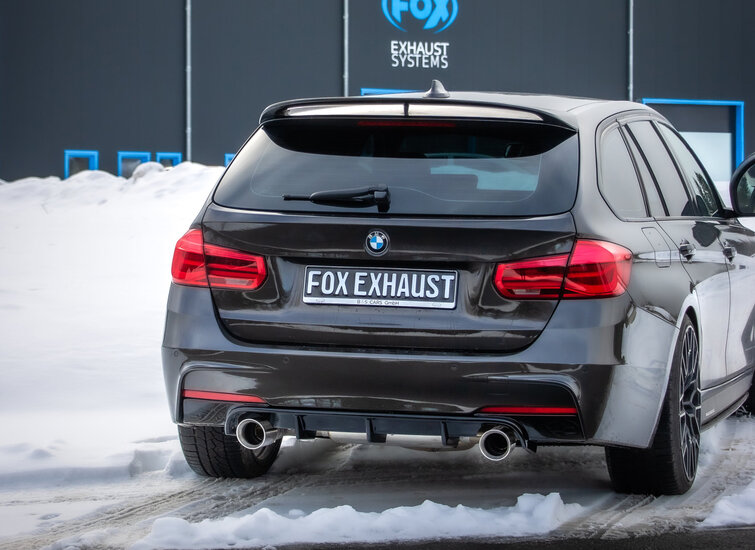 Fox Sportuitlaat FOX sportuitlaat geschikt voor BMW F30/31 - 330i/340i xDrive, dwarsgeplaatste achterdemper met rechter/linker uitlaat - 1x100 Type 25 rechts/links - met uitlaatklep in de linker uitlaatpijp - Past op Rieger achterdiffuser RIE00088122