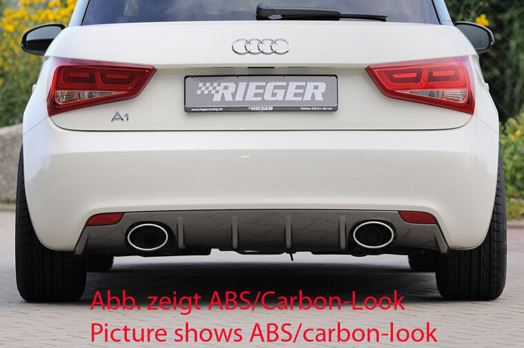 Fox Sportuitlaat Rieger achterdiffuser voor Audi A1 (8X): 08.10-12.14 (pre-facelift) ABS zwart hoogglans (de afbeelding toont niet het ABS zwart hoogglans, maar alleen de uitstraling) - voor voertuigen zonder S-Line exterieur