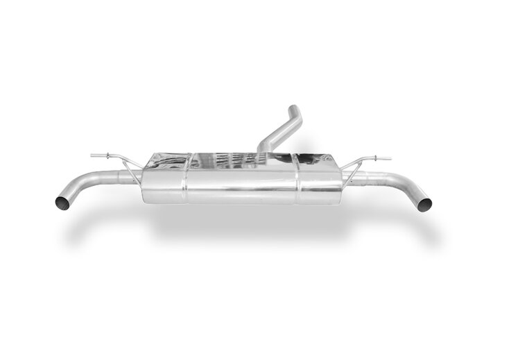 Fox Sportuitlaat Achterdemper Mercedes A-Klasse 176/245, dwarsuitlaat rechts/links - zonder uitlaatpijpen, met 90&deg; bochten voor modellen met originele uitlaatpijpafwerking.