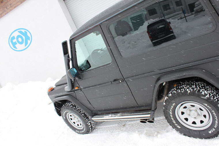 Fox Sportuitlaat Mercedes G-Klasse - 463 (met treeplank) Achterdemper, zijuitlaat - 2x115x85 Type 38 (2x schuin naar links)