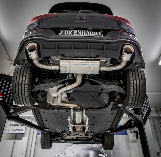 Fox Sportuitlaat VW Golf 8 GTI uitlaatdemper voor en achter, rechter/linker uitlaat 80 mm - 1x125 mm type 25 rechts/links