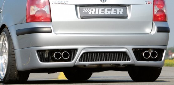 Fox Sportuitlaat Rieger achterdiffuser voor VW Passat 3BG Variant ABS, inclusief aluminium gaas, certificaat en montagemateriaal.