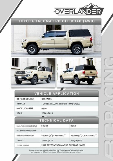 BC Racing Overlander Kit Toyota Tacoma N300 / TRD / AWD 2016 2023