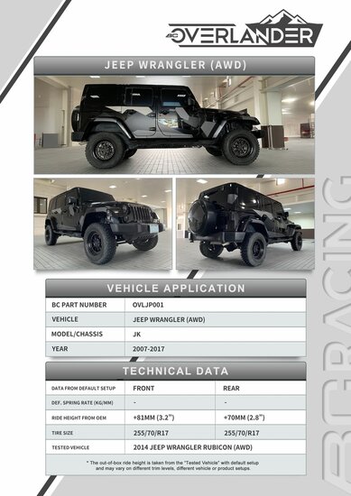 BC Racing Overlander Kit Jeep WRANGLER JK OVLJP001/3/3.5 2007 2017