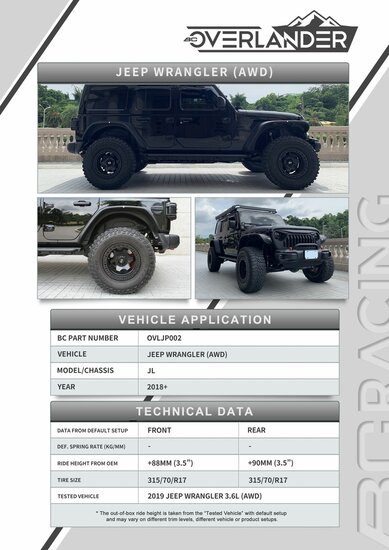 BC Racing Overlander Kit Jeep WRANGLER JL OVLJP002/3/3.5 2018+