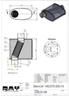 Demper RVS ovaal 140/270mm, lengte 250mm, &Oslash; 76mm (3 inch)