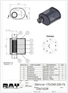 Demper RVS ovaal 170/240mm, lengte 250mm, &Oslash; 76mm (3 inch)