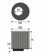GREEN Universeel filter Conische twin-cone &Oslash; 50mm flens Inox top - 130mm hoog, basis 135mm , top 120mm