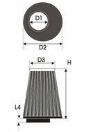 GREEN Universeel filter Conische twin-cone &Oslash; 50mm flens Inox top - 140mm hoog, basis 135mm , top 120mm