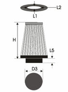 GREEN Universeel filter Conische twin-cone &Oslash; 60mm flens Inox top - 150mm hoog, basis 117mm , top 120mm