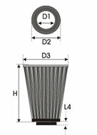 GREEN Universeel filter Conische twin-cone &Oslash; 62,5mm flens Inox top - 150mm hoog, basis 100mm , top 120mm