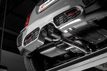 Stainless steel rear silencer with round tail pipe 2x102 mm with integrated electrical valve. Valve control through RAGAZZON Kit (electric actuator and Bluetooth). Control unit can be actuated by remote controls or via "Ragazzon EVC" App, available both p