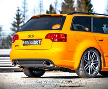 Fox Sportuitlaat Compleet uitlaatsysteem voor Audi RS4 B7 vanaf de katalysator, bestaande uit rechter/linker achterdemper, voordemper, X-pijp en katalysatorbuizen - 160x130 ovale uitlaatpijpen rechts/links inclusief vacu&uuml;mkleppen.