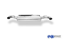 Fox Sportuitlaat Mercedes A-Klasse A45 245 AMG achterdemper, dwarsuitgang rechts/links - uitlaatpijpen komen uit in de originele uitlaatpijpen.