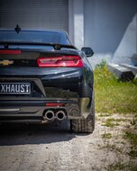 Fox Sportuitlaat Chevrolet Camaro - A1XC dwarsgeplaatste achterdemper, uitlaat rechts/links, met 2 uitlaatkleppen - 2x100 Type 25 rechts/links met zwarte afdekkingen
