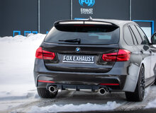 Fox Sportuitlaat FOX sportuitlaat geschikt voor BMW F30/31 - 330i/340i xDrive, dwarsgeplaatste achterdemper met rechter/linker uitlaat - 1x100 Type 25 rechts/links - met uitlaatklep in de linker uitlaatpijp - Past op Rieger achterdiffuser RIE00088122