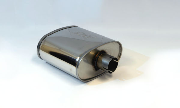 Demper RVS ovaal 140/270mm, lengte 250mm Ø 63,5mm (2,5 inch)