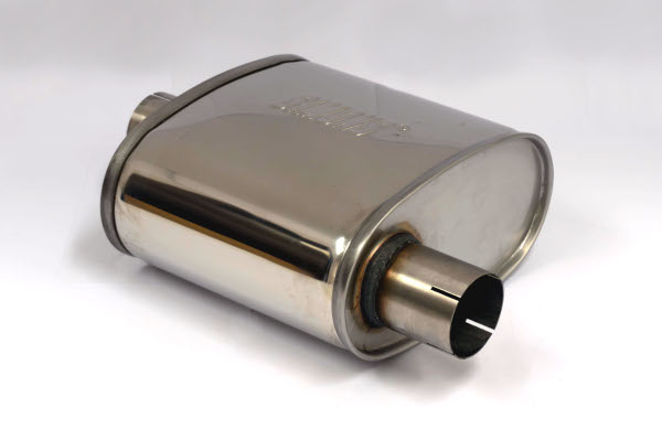 Demper RVS ovaal 140/270mm, lengte 250mm Ø 63,5mm (2,5 inch)