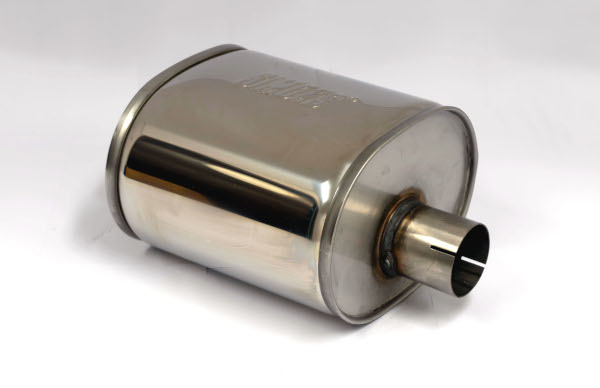 Demper RVS ovaal 170/240mm, lengte 250mm Ø 63,5mm (2,5 inch)